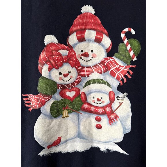 90s vintage blue holiday snowman winter graphic cozy cotton pullover sweatshirt - Picture 8 of 9